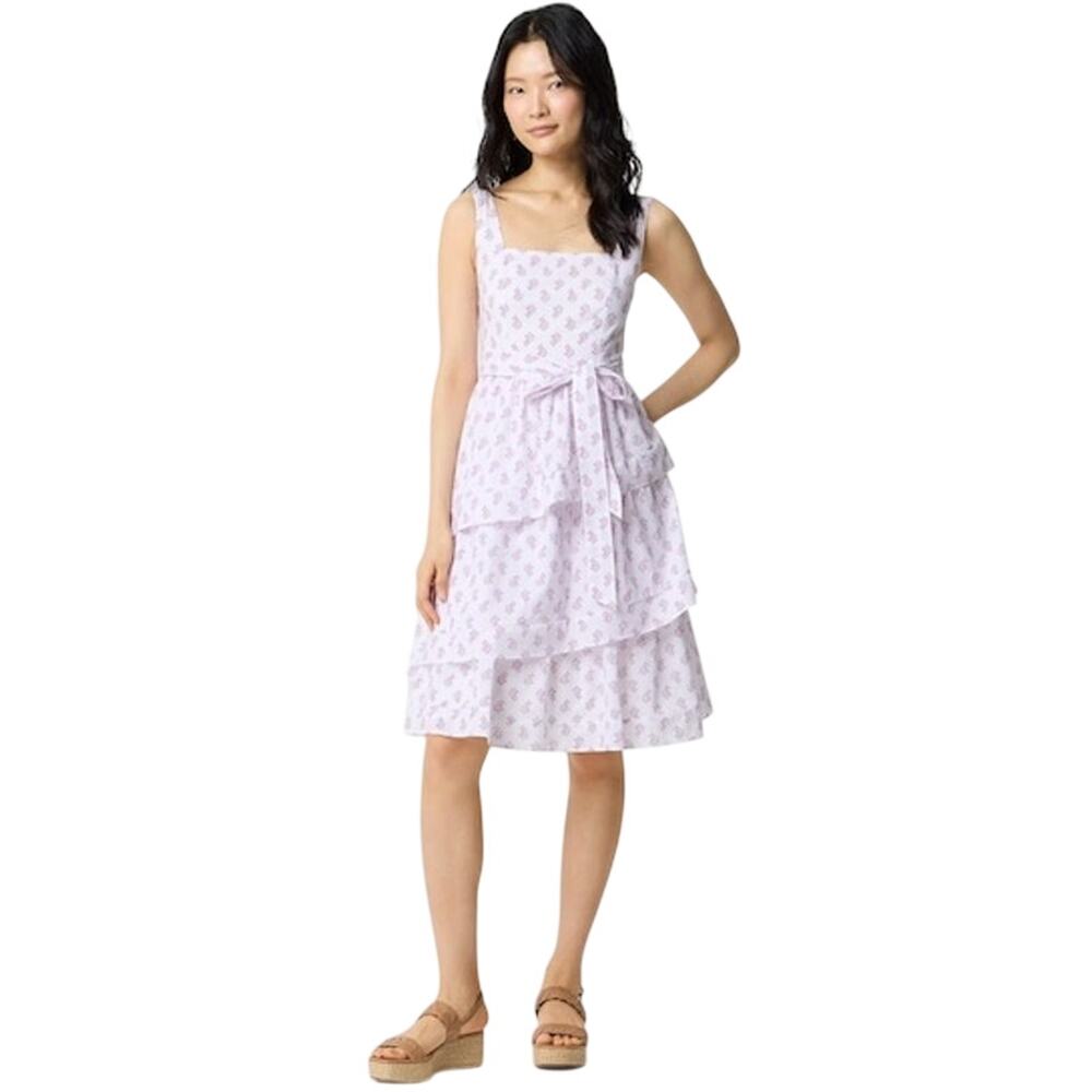 J.Crew White Floral Tiered Midi Dress Belted Cotton Size 2 NWT